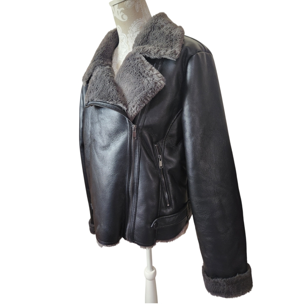 a.n.a Midweight Fur Lined Motorcycle Jacket size XL/16 - Picture 2 of 12